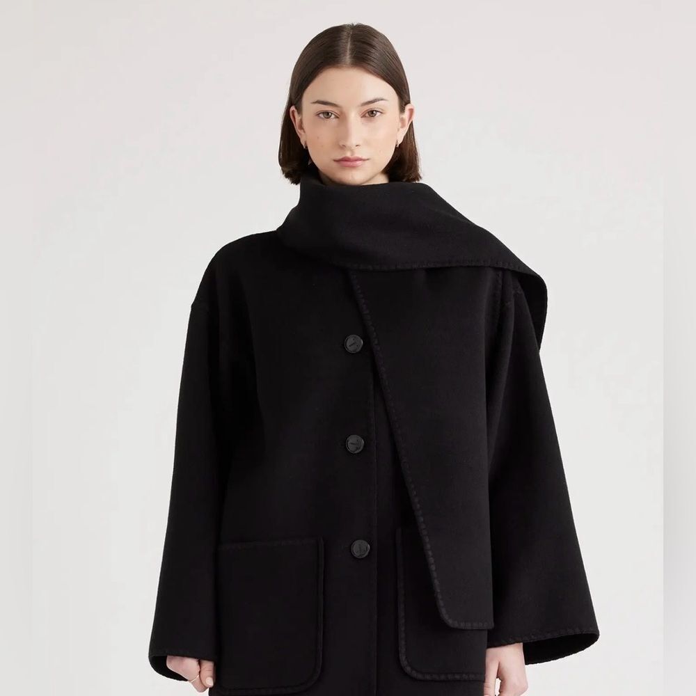 Quince Double Faced Merino Wool Scarf Coat XS BLACK NWOT